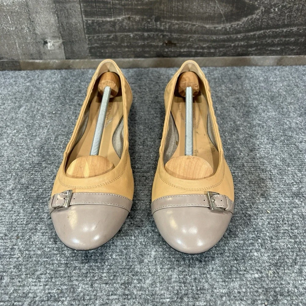 Tod's Leather Ballet Flats Beige Gray Cap Toe Womens Shoes EU 39.5 US 9.5